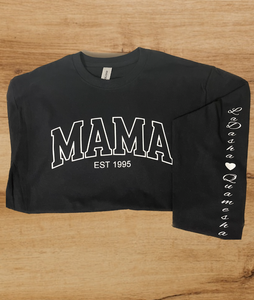 Custom MAMA Long-Sleeve T-Shirt with Child(ren) Name on Sleeve