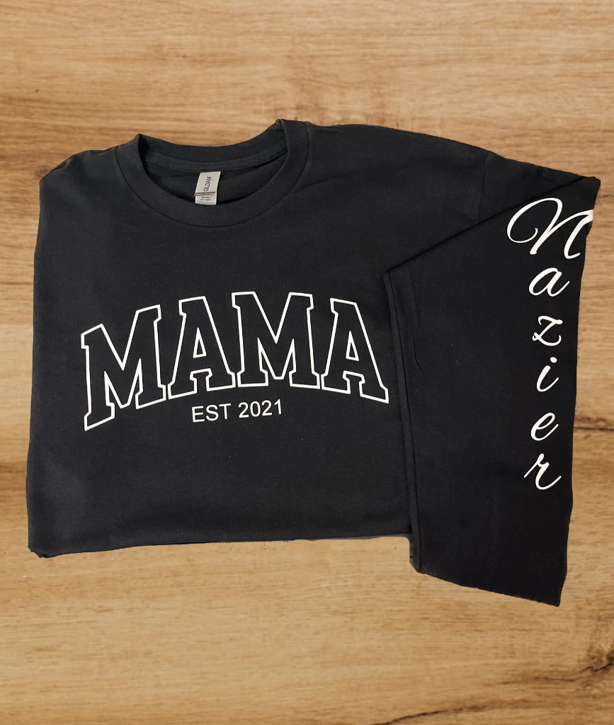 Custom MAMA Long-Sleeve T-Shirt with Child(ren) Name on Sleeve