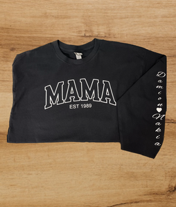 Custom MAMA Long-Sleeve T-Shirt with Child(ren) Name on Sleeve