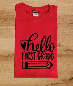 "Pre-K - Fifth Grade" Hello First Grade T-Shirt